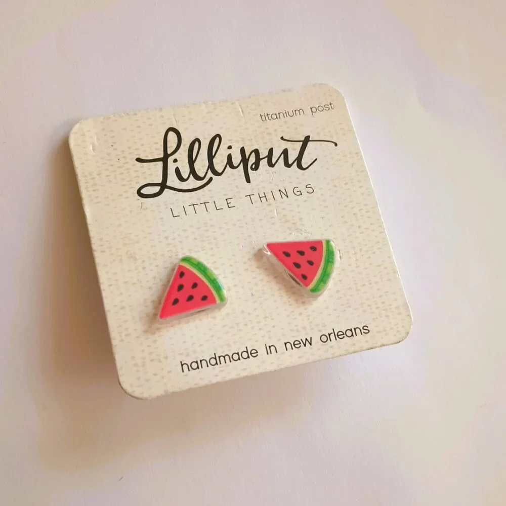 Lilliput 3 Pairs Post Earrings Peace Sign Cherry Water Mellon Girl's Jewelry